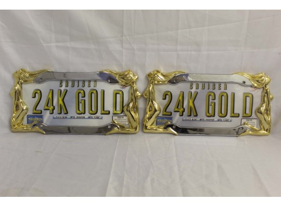 Pair Of Cruiser Twins 24 Karat Gold Chrome License Plate Frames
