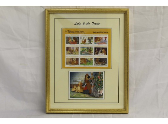 Framed Disney Lady And The Tramp Postage Stamps 12 X 15'