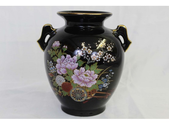 Black Double Handle Vase With Gold Trim Fine China Japan