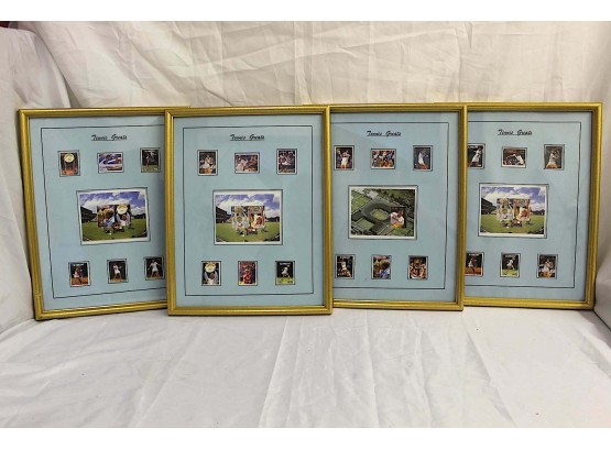 Set Of 4 Framed Tennis Greats Postage Stamps 12 X 15'