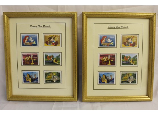 Pair Of Framed Disney Best Friends Postage Stamps 8 X 10'