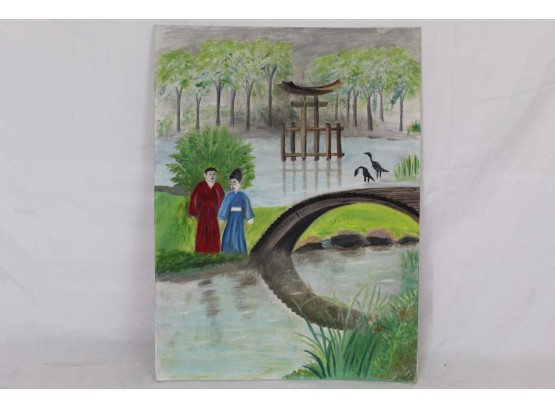 Asian Pond Oil Painting 12 X 16'