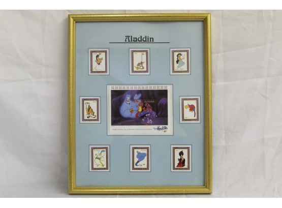 Framed Disney Aladdin Postage Stamps 12 X 15'