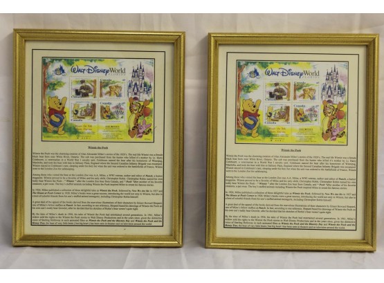 Pair Of Framed Disney Winnie The Pooh Postage Stamps 12 X 9'