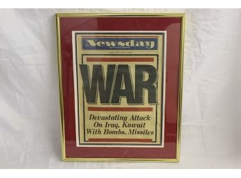 Framed Newsday War Headline 15 X 18'