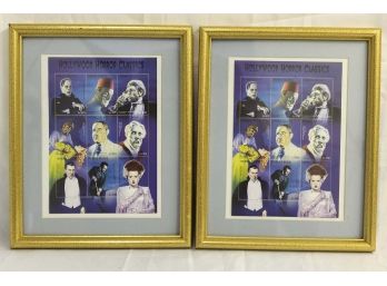Pair Of Framed Hollywood Horror Classics Postage Stamps 9 X 11'