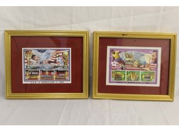 Pair Of Framed USA World Cup 1994 Postage Stamps 9 X 11'
