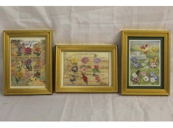 Set Of 3 Framed Flowers Postage Stamps 2 - 6 X 8'