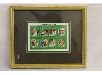 Framed Famous Golfers Postage Stamps 9 X 11'