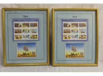 Pair Of Framed Disney Dumbo Postage Stamps 12 X 15'