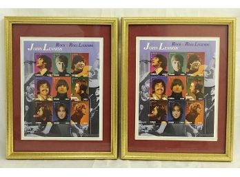 Pair Of Framed John Lennon Postage Stamps 9 X 12'