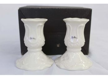 Pair Of Oleg Cassini White Porcelain Candle Holders