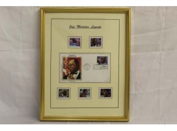 Framed Jazz Musician Legends Postage Stamps 12 X 15'