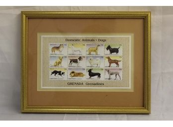 Framed Dogs Postage Stamps 9 X 12'