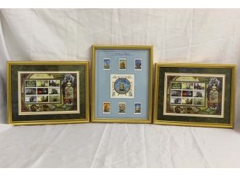 Set Of 3 Framed Sailing Classic Ships Postage Stamps 9 X 12'