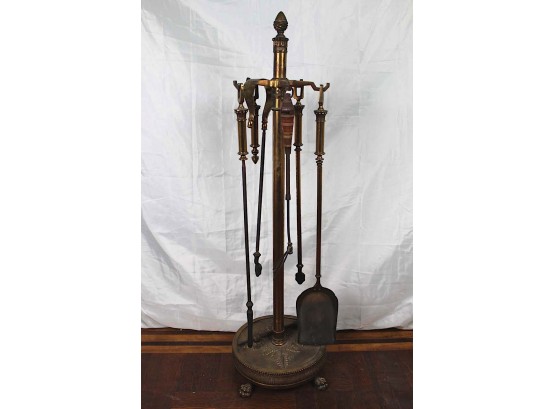 Fireplace Tool Set With Brass Clawfoot Stand