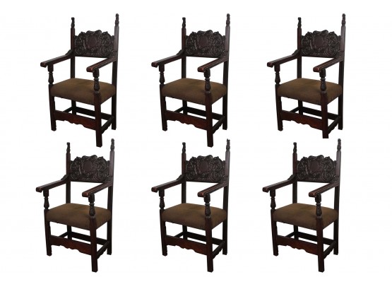 Antique Goth Carved Rosewood Chairs (Read) 46H X 24W X 22D(Set Of 6)
