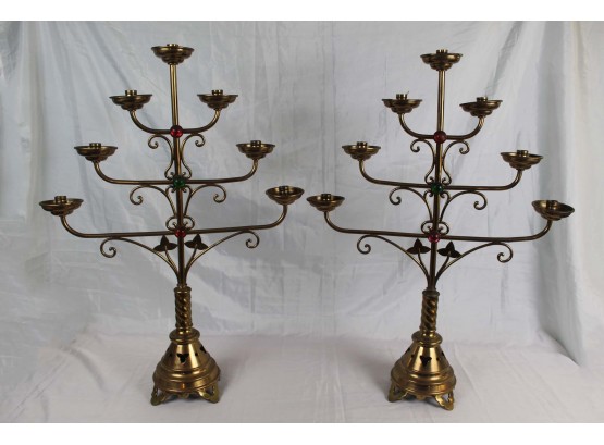 Pair Of Large Brass Candelabras 30H X 21W
