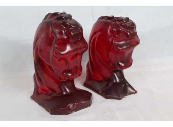 Pair Of 5' Translucent Red Horse Busts