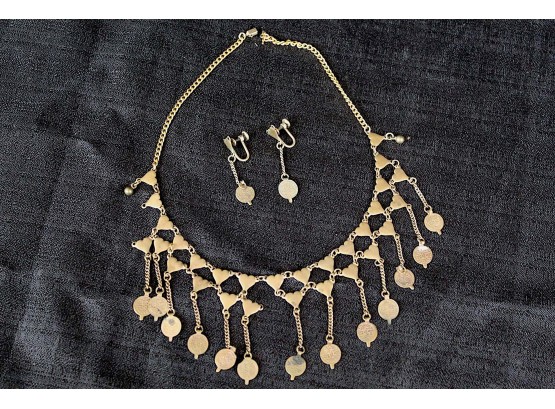 Matching Gold Colored Heart Necklace & Earrings