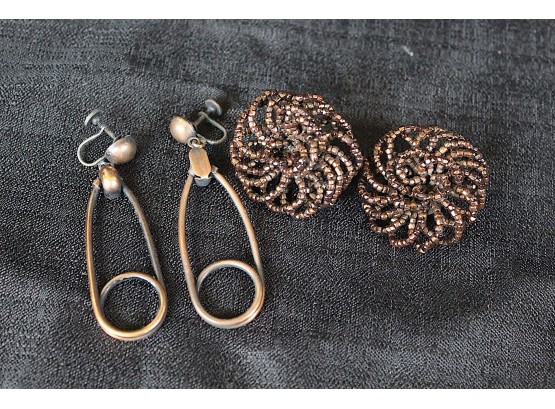 Two Pairs Of Bronze Colored Earrings