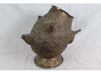 Unusual Antique Copper Decorated Vase/Holder