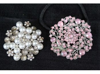 White & Pink Floral Brooches