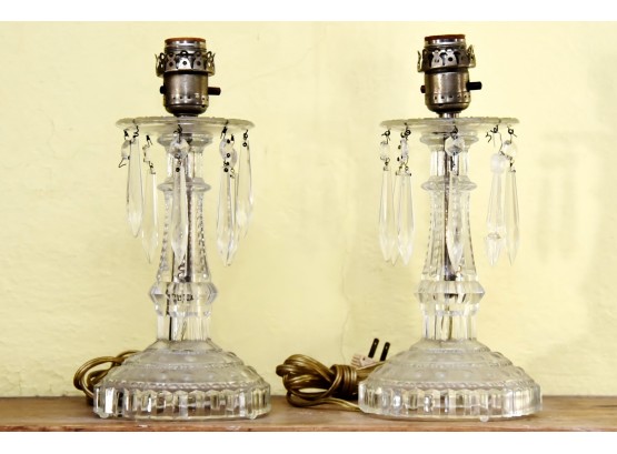 Pair Of Drop Crystal Table Lamps