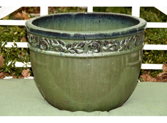 Large Green Glazed Ceramic Planter 17 X 12
