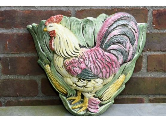 Ceramic Painted Rooster Wall Pocket 13 X 10