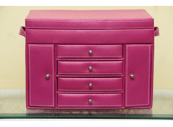 Pink Leather Jewelry Case 13 X 9 X 9.5