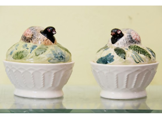 Pair Of Quail Covered Dishes