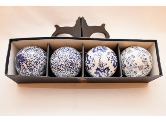 Collection Of Four Blue Ceramic Display Orbs