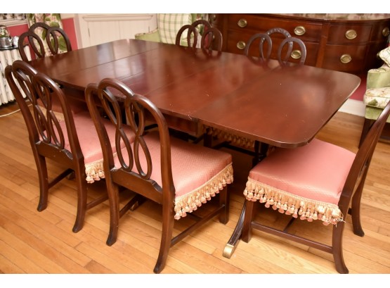 Dual Pedestal Mahogany Dining Table With 6 Chairs