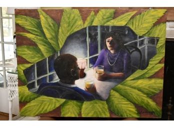 'Night Cafe' Signed Adams 40 X 30 Original Acrylic On Canvas