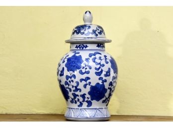 Blue And White Covered Urn/ Ginger Jar