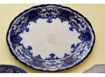 Antique Oval Blue And White Display Platter