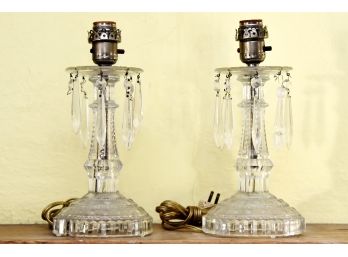 Pair Of Drop Crystal Table Lamps