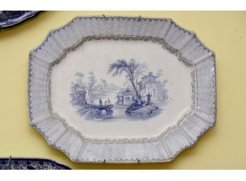 Antique Rectangular Blue And White Display Platter