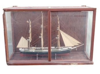 Antique Model Ship In Glass Case 43 X 15 X 27