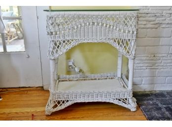 Beveled Glass Top Wicker Side Table 25 X 14 X 30