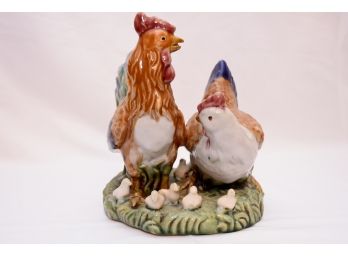 Ceramic Rooster Family Figurine