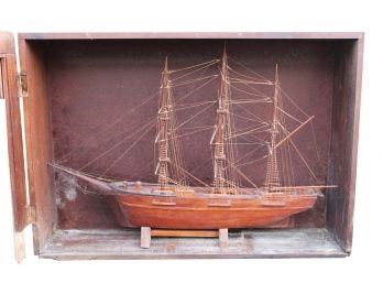 Antique Model Ship In Glass Case 40 X 9 X 28