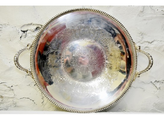 Large Vintage Silver On Copper Embossed Serving Tray