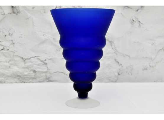 Blue Frosted Glass Large Vase