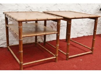 Bamboo Side Tables Including One With Undershelf 21 X 28 X 22