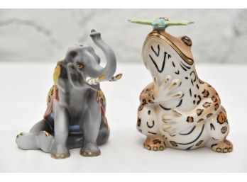Lynn Chase Hollohaza Hand Painted Animals Elephant And Frog Included