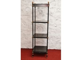 Four Tier Etagere With Brass Pineapple Finial, Brass Accents And Bottom Drawer