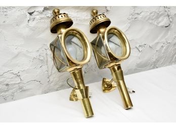 Pair Of Polished Brass Electric Sconces