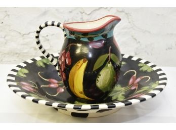 'Droll' Hand Painter Pitcher And Bowl